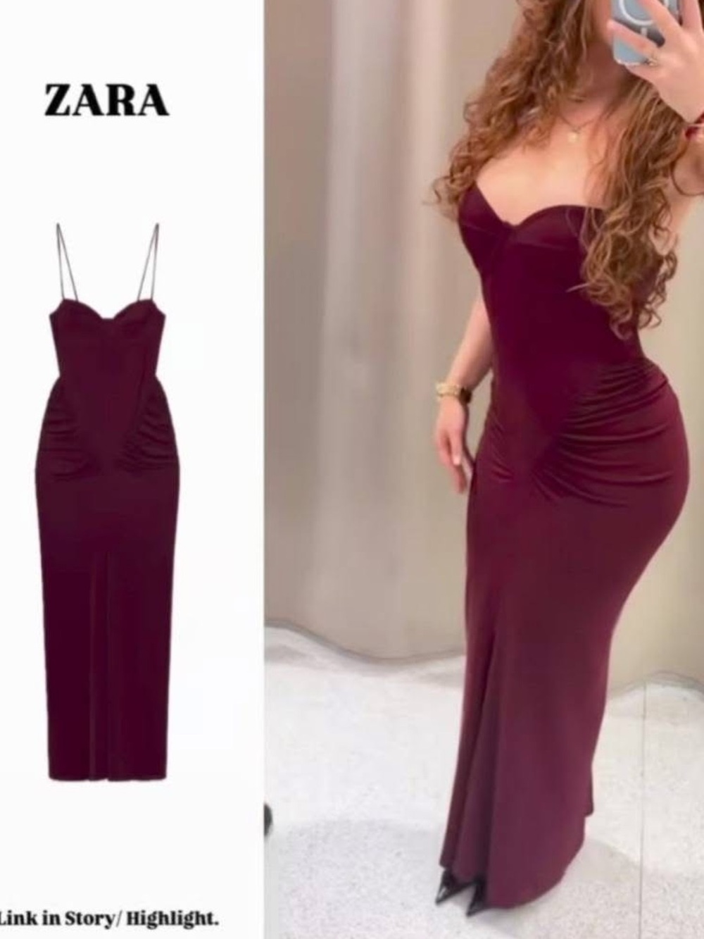 Zara Wine Red Spaghetti Strap Maxi Dress